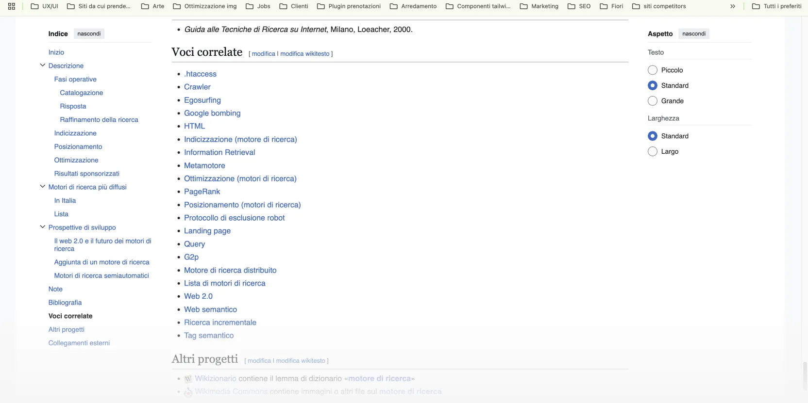 Pagina che mostra le voci correlate che si trovano alla fine della pagina per una data ricerca su Wikipedia