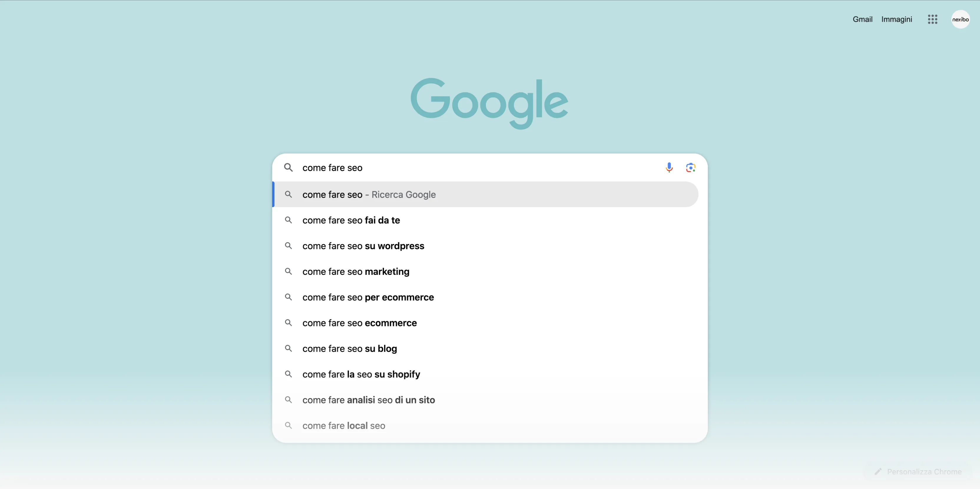 Schermata Google Suggest con domande comuni degli utenti per un dato argomento