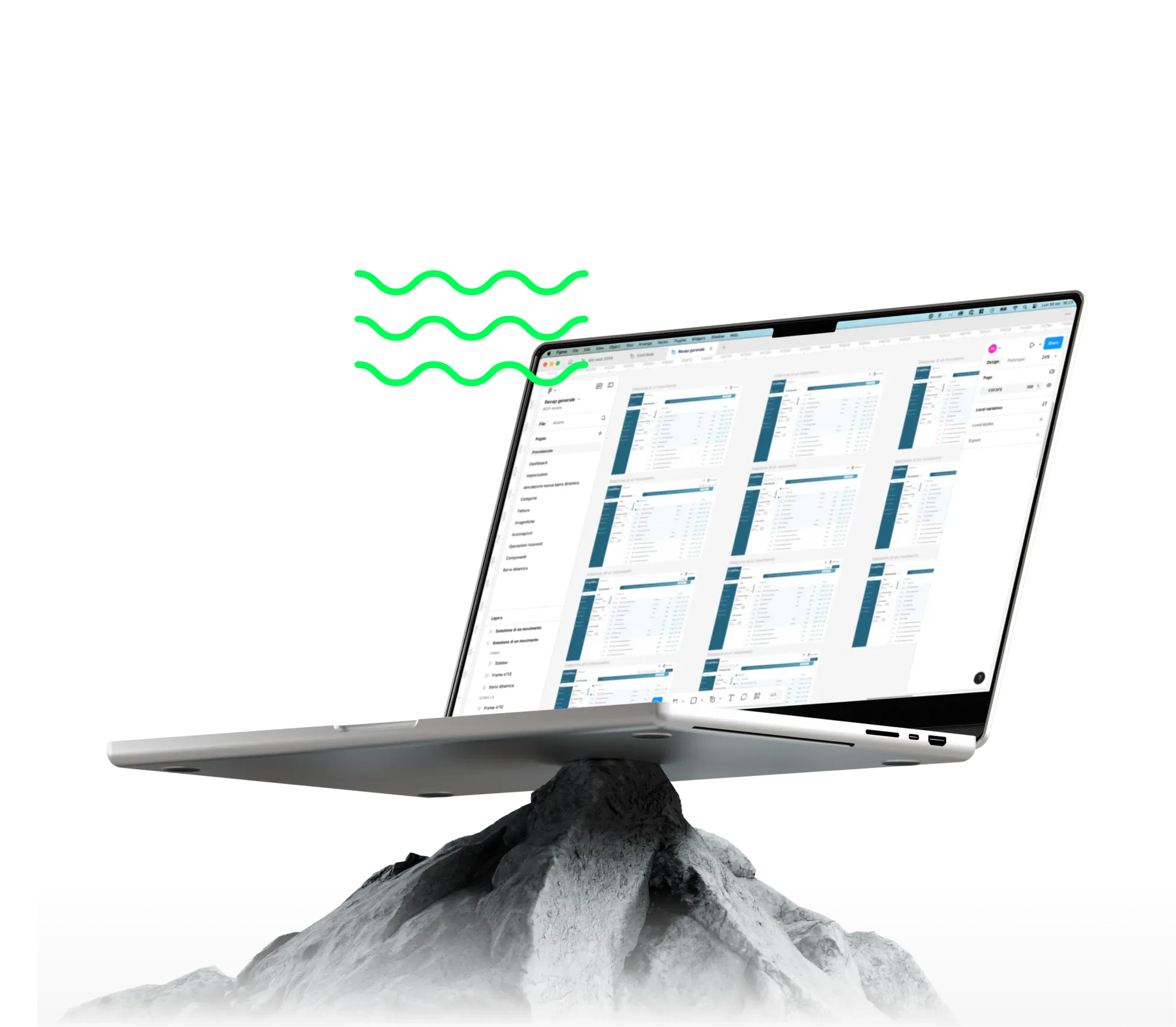 Grafica che mostra un sito su un computer portatile appoggiato sopra una montagna, simbolo dell'alto livello raggiunto