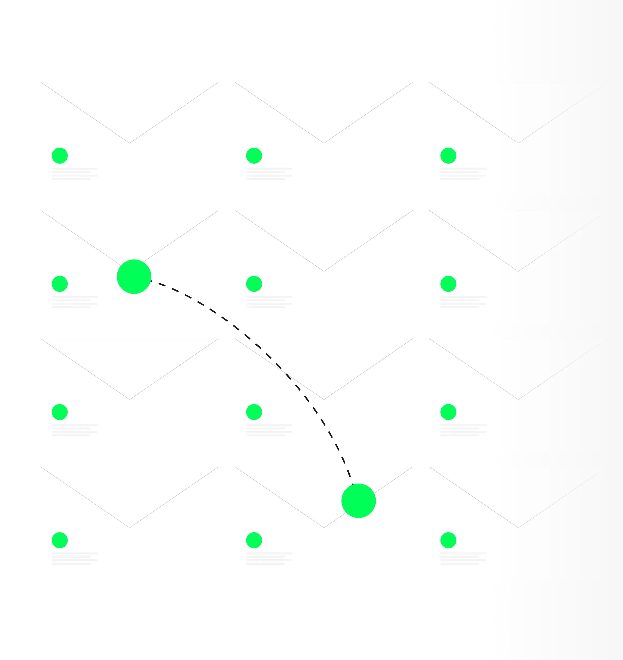 Schermata con icone di buste e percorso di invio, simbolo della distribuzione di newsletter